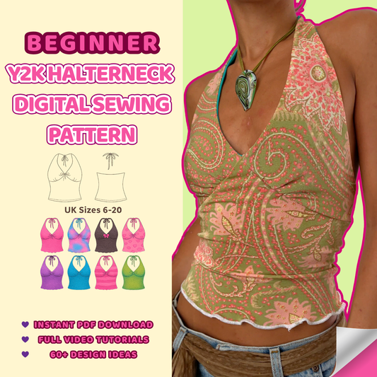 Beginner Y2K Halterneck Top Sewing Pattern (PDF Digital Download)